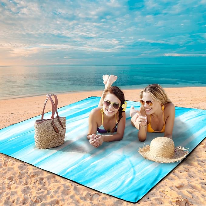 WIWIGO Beach Blanket Waterproof Sandproof Beach Mat 79" X 83"/10'x9'for 2-8 - Image 4