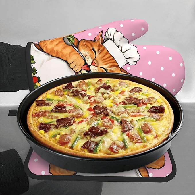 Cat Oven Mitts - Pink Oven Mitts and Pot Holders Sets of 2 Cute Kitten Cooker - Image 7