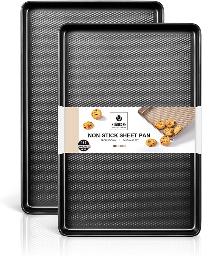 HONGBAKE 2 Pack Jelly Roll Pan Set 15x10, Cookie Sheets by HONGBAKE