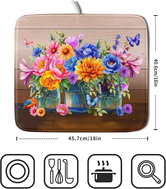 Colorful Flowers Dish Drying Mat - Image 2