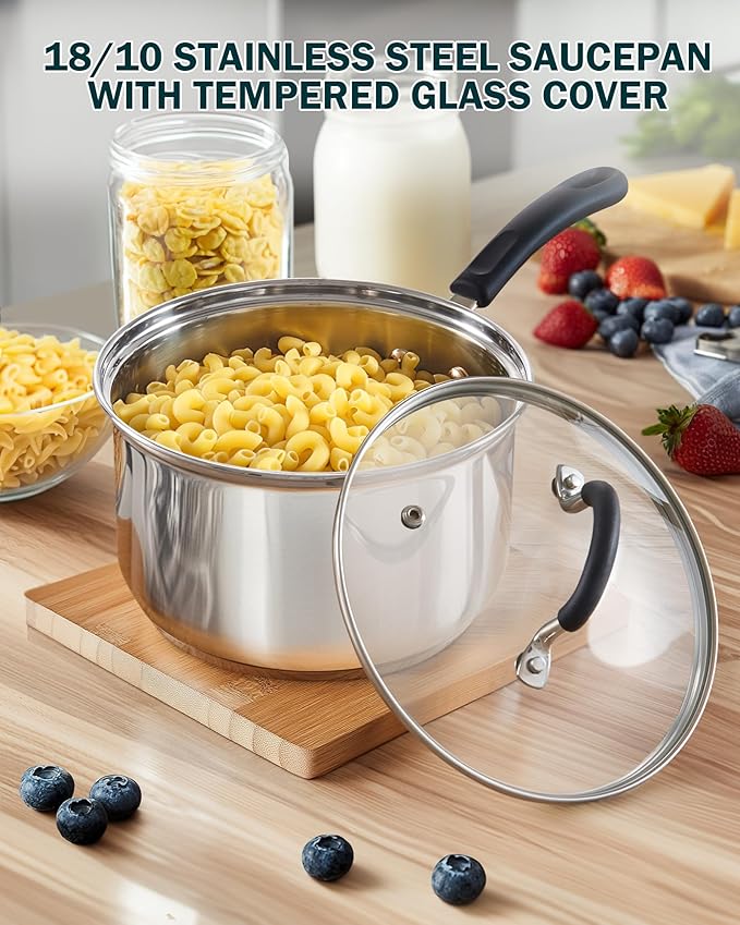 Cook N Home 3 Quart Stainless Steel Saucepan Set - Image 5