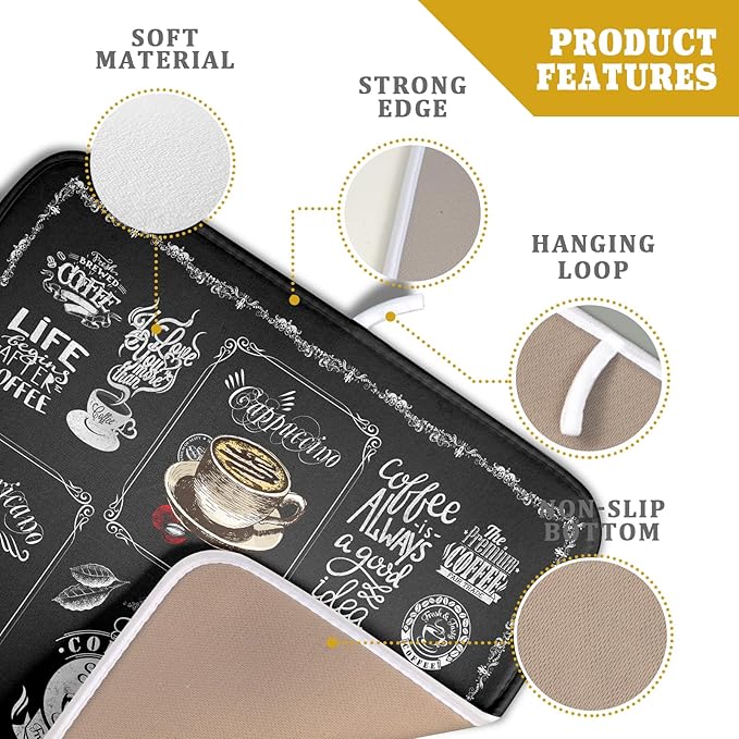 Giwawa Coffee Dish Drying Mat Vintage Anti Fatigue Espresso Cup Black Bean - Image 4