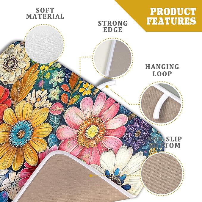 Giwawa Boho Flower Dish Drying Mat, Colorful Floral Leaf Dish Drainer Mats - Image 4