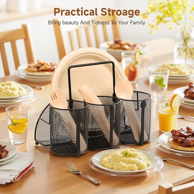 Metal Utensil Caddy Silverware Holder, Paper Plate Holder Cutlery Container - Image 4