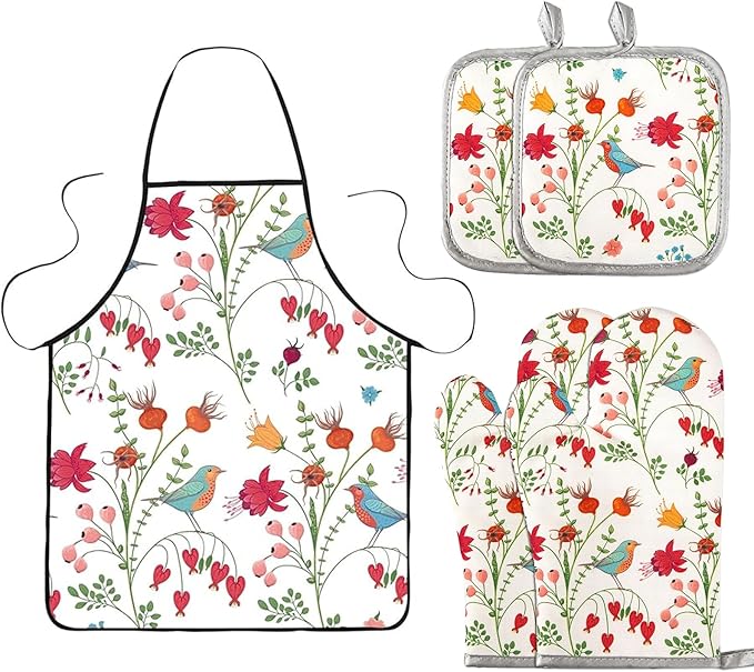 5 Pcs Kitchen Stuff, Kitchen Oven Mitts and Pot Holders Sets by Qchengsan
