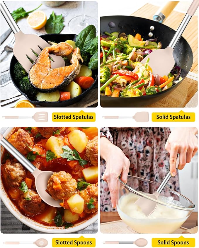 Pack of 4 Silicone Cooking Utensils Set, Non Stick Large Solid Spatulas - Image 3