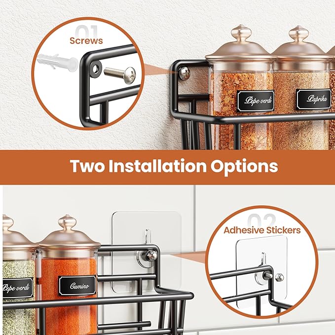 Mystozer Spice Rack Organizer Wall Mount, Hanging Spice Pantry Storage Shelf - Image 4