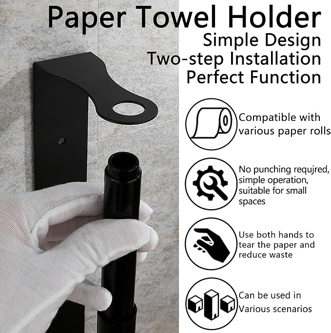 Paper Towel Holder, Self-Adhesive Kitchen Roll Rack, Heavy-Duty Organization - Image 3