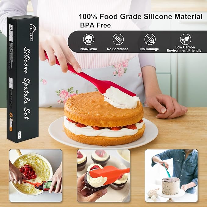 HOTEC BPA Free Heat Resistant Silicone Spatula Set Kitchen Utensils - Image 3