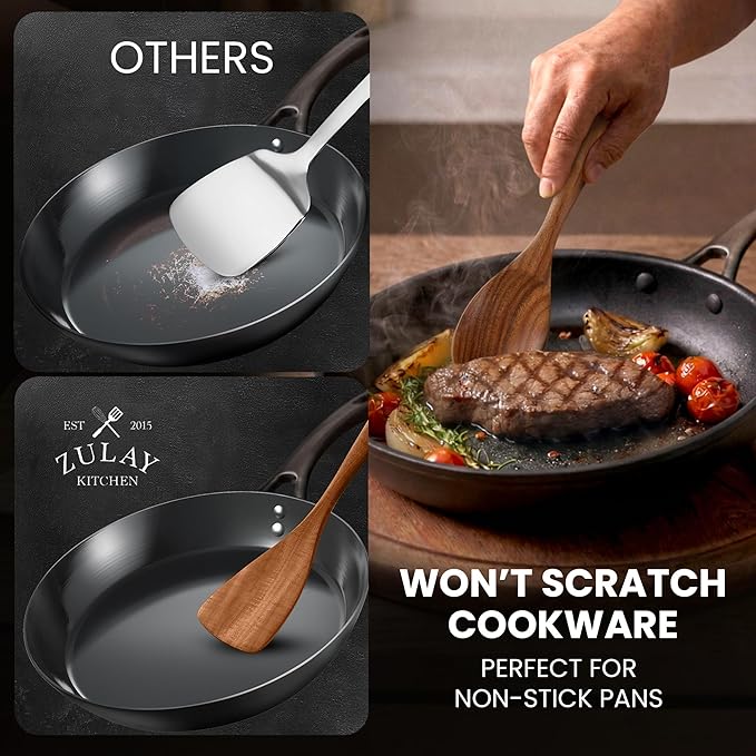 Zulay Kitchen 9-Piece Teak Wood Cooking Utensil Set – Non-Toxic & Non-Stick - Image 8