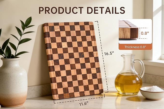 Checkered Cutting Boards for Kitchen, Wooden Chopping Board - Image 3