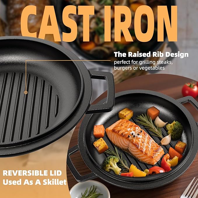 Cast Iron Dutch Oven Pot with Skillet Lid – Pre-Seasoned – Skillet Lid Cooking - Image 6