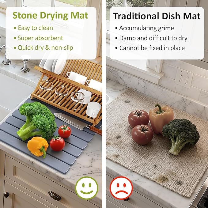 Large Stone Dish Drying Mat for Kitchen Counter, Collapsible Quick Dry Stone - Image 7