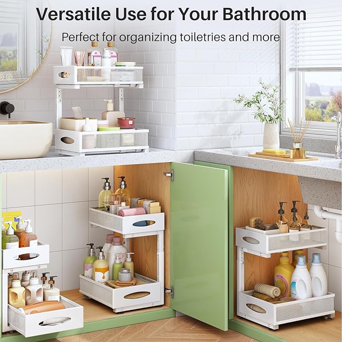 Under Sink Organizer, 2 Pack 2 Tier Pull out Cabinet Organizer Baskets - Image 8