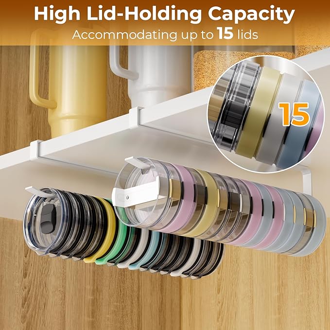 Quehun 2 PCS Tumbler Lid Organizers, Ample Lid Capacity Up to 30 Lids, No - Image 4