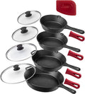 Cuisinel 6"+8"+10+12"-Inch Cast Iron Skillets Set + Glass Lids + Silicone by Cuisinel