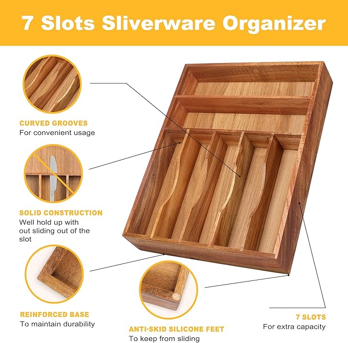 Kitchen Acacia Silverware Organizer - Image 5