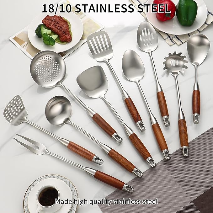 Izurok 18/10 Stainless Steel Kitchen Utensils Set, 10 Piece Cooking Utensils - Image 3