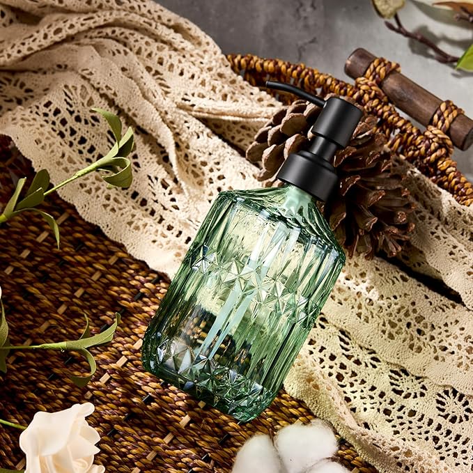 COHOSEGE 17 Oz Green Glass Kitchen Soap Dispenser - Image 8