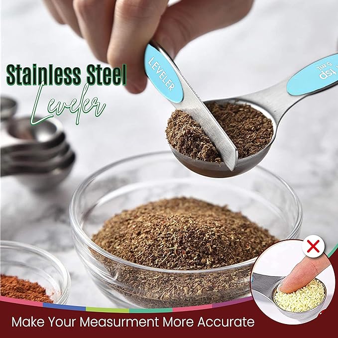 Magnetic Measuring Spoons Set of 9 Stainless Steel Dual-Sided Stackable - Image 3