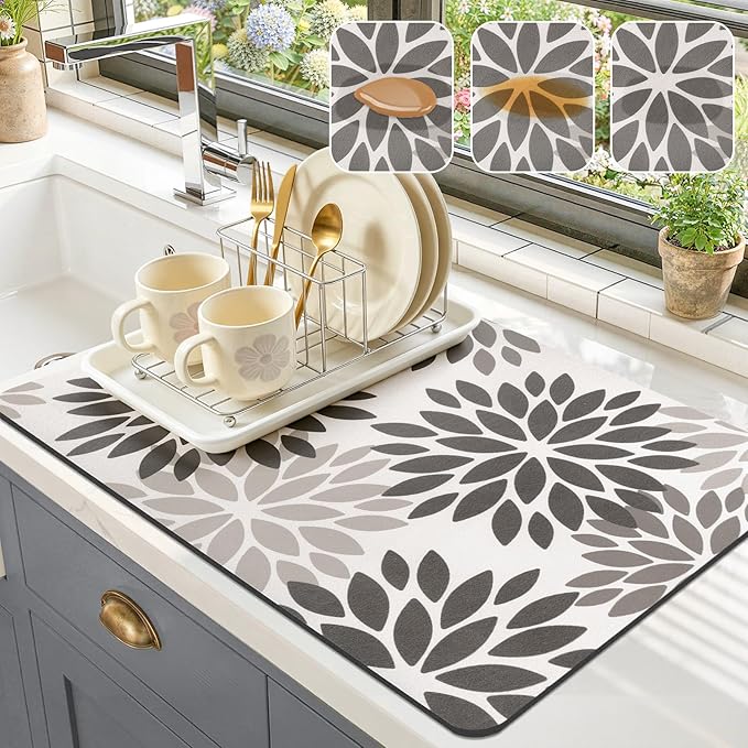 Findosom Floral Dish Drying Mat, Cuttable Drying Mat by Findosom