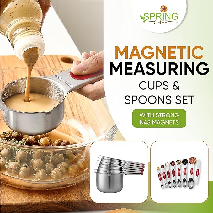 Spring Chef Magnetic Measuring Cups & Spoons Set, Strong N45 Magnets, Heavy - Image 3