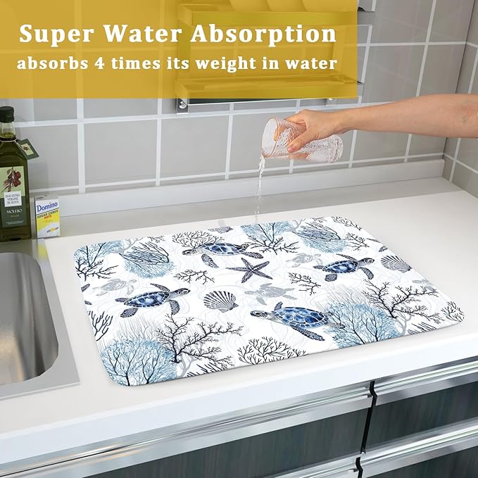 Giwawa 18"x24" Coastal Sea Turtles Dish Drying Mat Nautical Ocean Tortoise - Image 7