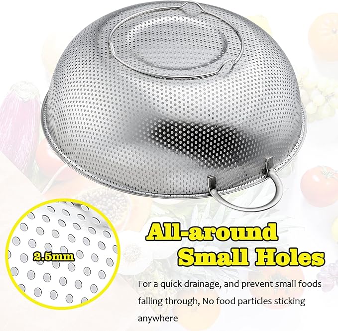 P&P CHEF Stainless Steel Colander, Micro-Perforated Food Strainer - Image 5