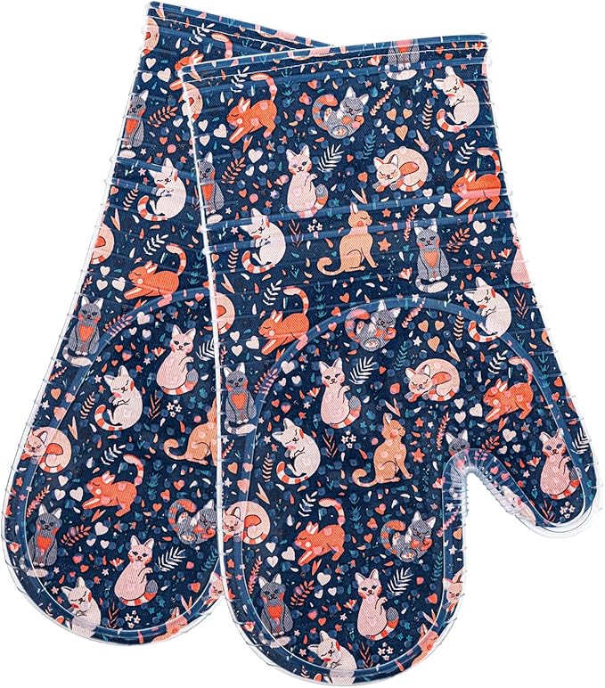 Oven Mitts Set of 2 with Transparent Clear Silicone Shell and Nice cat Printing - Image 7