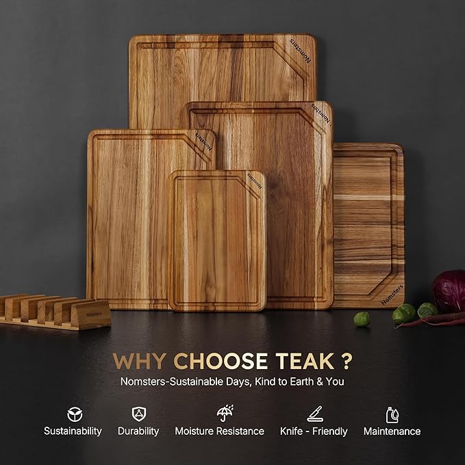 5 Pack Teak Wood Cutting Board Set - Image 3