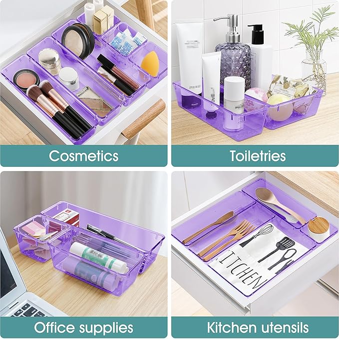 WOWBOX 25 PCS Plastic Drawer Organizer Set, Desk Drawer Divider Organizers and - Image 5