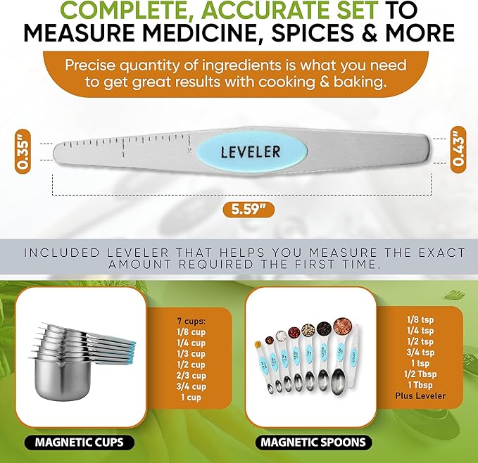 Spring Chef Magnetic Measuring Cups & Spoons Set, Strong Magnets, Heavy Duty - Image 6