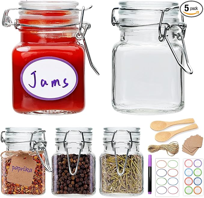 Small Glass Jars with Lids, 4 oz Spice Jars with Labels, Small Glass Containers by Brajttt