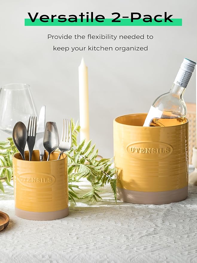 YHOSSEUN Kitchen Utensil Holder Set of 2, Ceramic Utensil Holder - Image 5