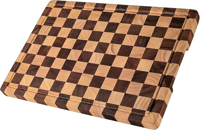 Checkered Cutting Boards for Kitchen, Wooden Chopping Board by FyctioHome
