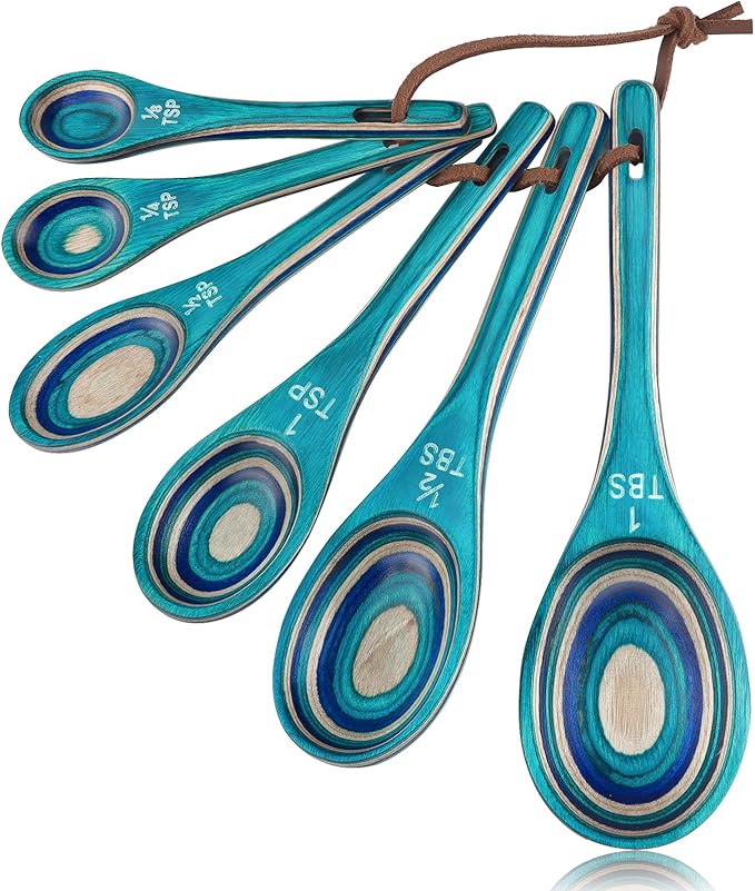 6pcs Measuring Spoons Set, Unique Pakkawood Measuring Spoons Includes 1/8 tsp by EsieHouzie