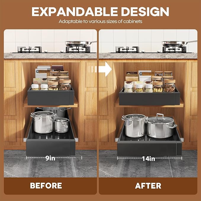 Seinloes 2 Pack Expandable Pull Out Cabinet Organizer 21" Deep - Image 4