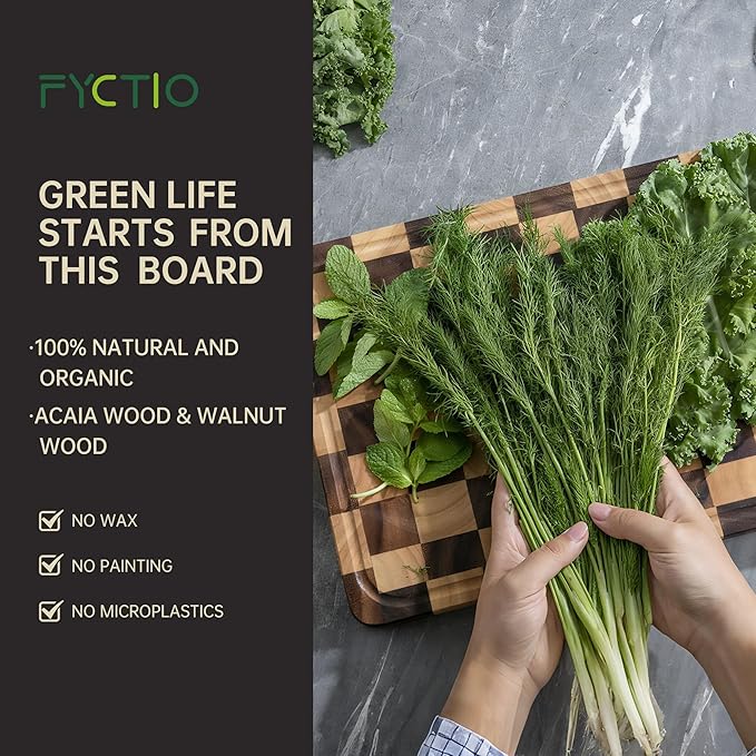 Checkered Cutting Boards for Kitchen, Acacia Wooden Chopping Board - Image 3