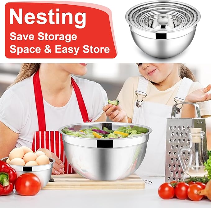 E-far Mixing Bowls with Lids, 12-Piece Stainless Steel Salad Bowls Metal - Image 6