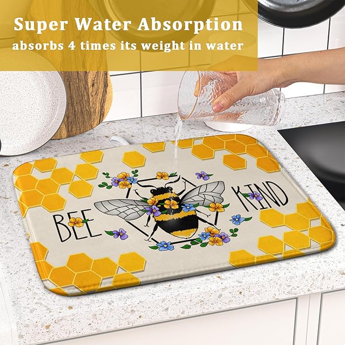 Giwawa Bee Kind Dish Drying Mat, Summer Bees Flowers Dish Drainer Mats - Image 7