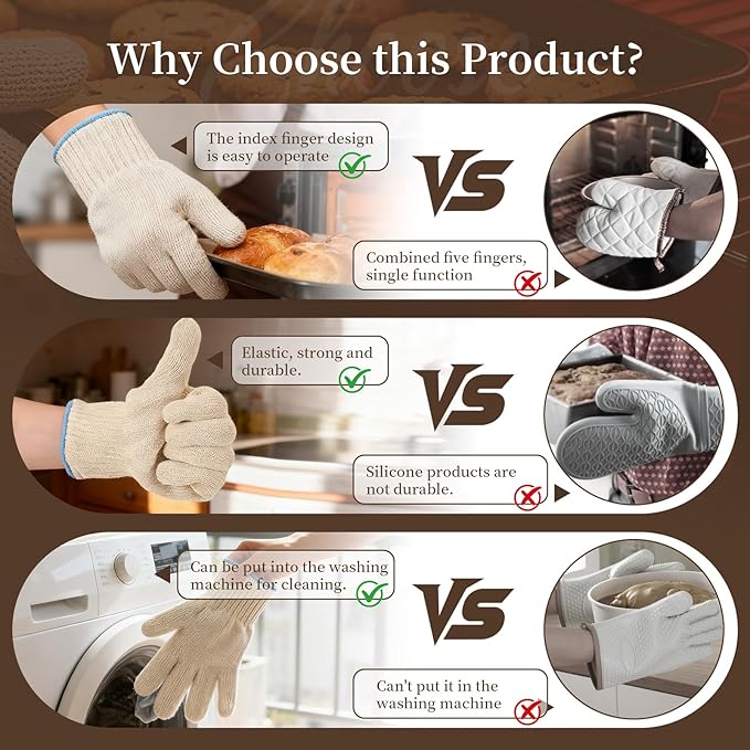 Hovico Heat Resistant Oven Gloves, Ove Glove BBQ Gloves Heat Resistant Cooking - Image 8
