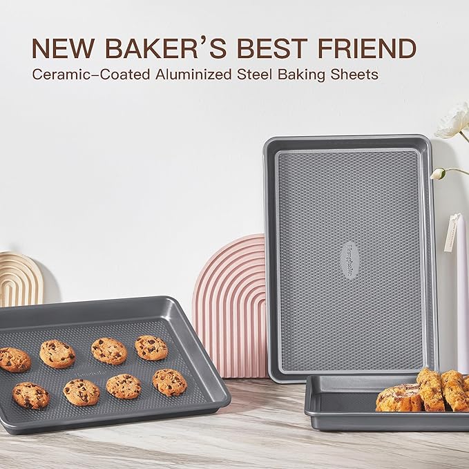HONGBAKE 3 Pack Nonstick Ceramic Baking Sheet Pan Set - Image 4