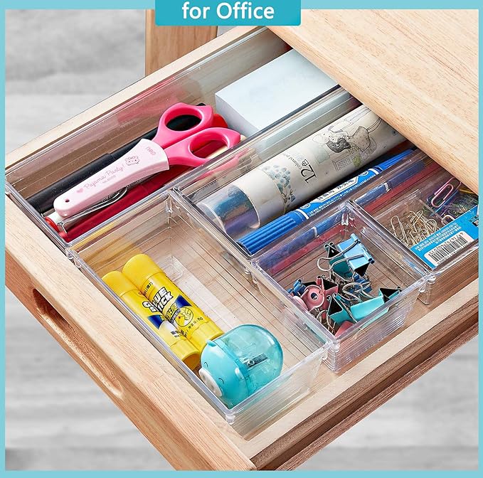 DCA 12 Pack Clear Drawer Organizer, 4 Sizes Makeup organizer, Vanity Organizer - Image 4
