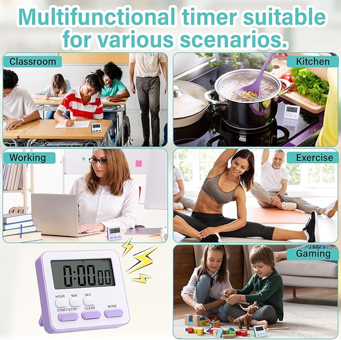 Leumoi 6 Pcs Digital Kitchen Timer 24 Hour Clock and Alarm Function Timer - Image 6
