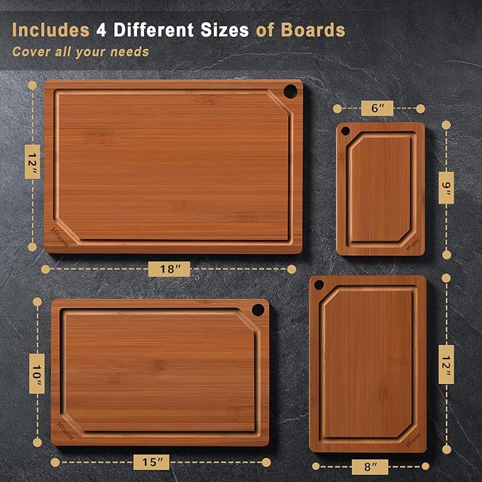 Hiware 4 Pieces Extra Large Wooden Cutting Boards Set- Bamboo Cutting Boards - Image 2