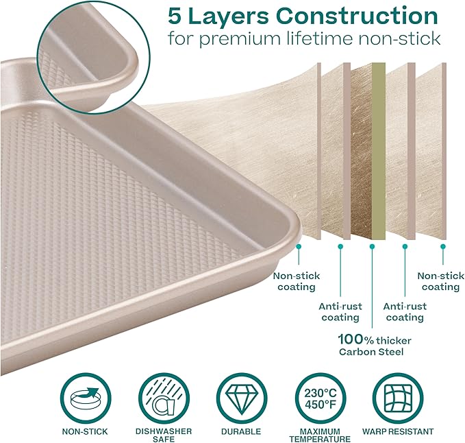 Baker's Secret Baking Sheet Pan Set, 3x Cookie Sheets - Image 3