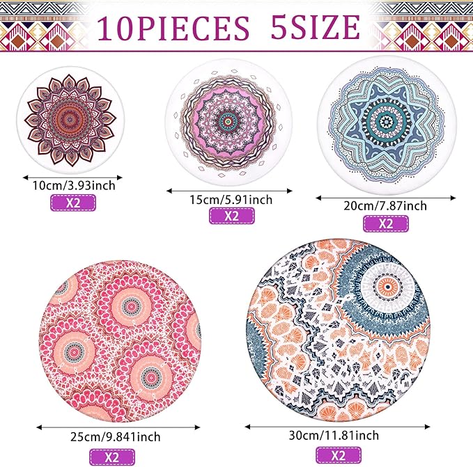 Patelai 10 Pcs Bowl Covers Reusable in 5 Size Stretch Cloth Fabric Elastic Food - Image 2