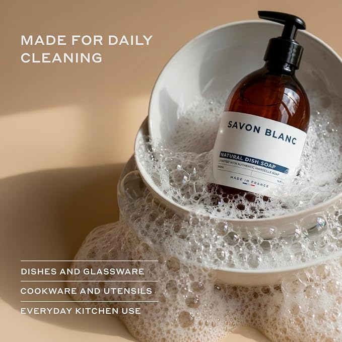 Authentic Marseille Liquid Dish Soap, 500 ml – 99% Natural Plant-Based Formula, Powerful Grease Cutting, Gentle on Hands, Eco-Friendly French Soap, Natural Scent