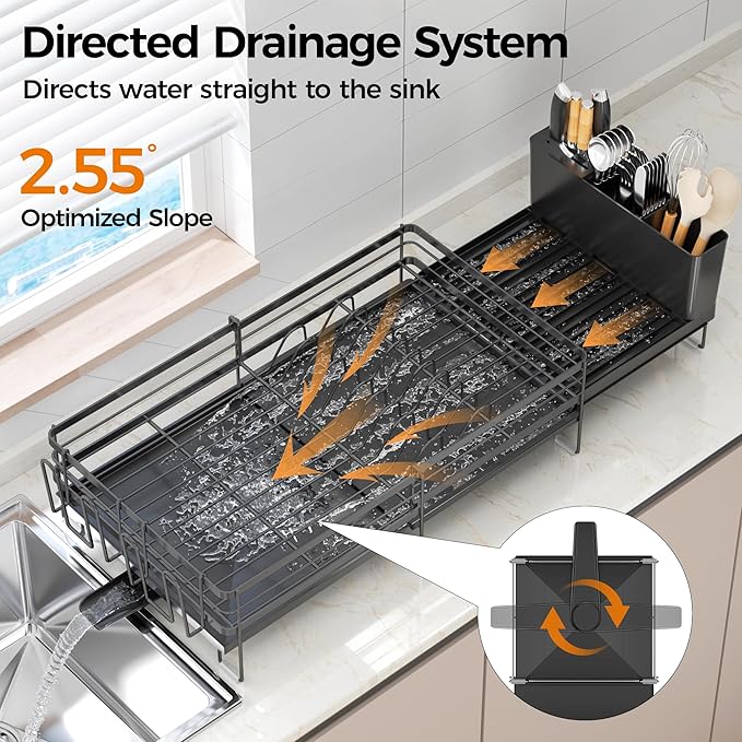 Delamu Stainless Steel Dish Drying Rack, Expandable Dish Drainer, Anti-Rust - Image 5