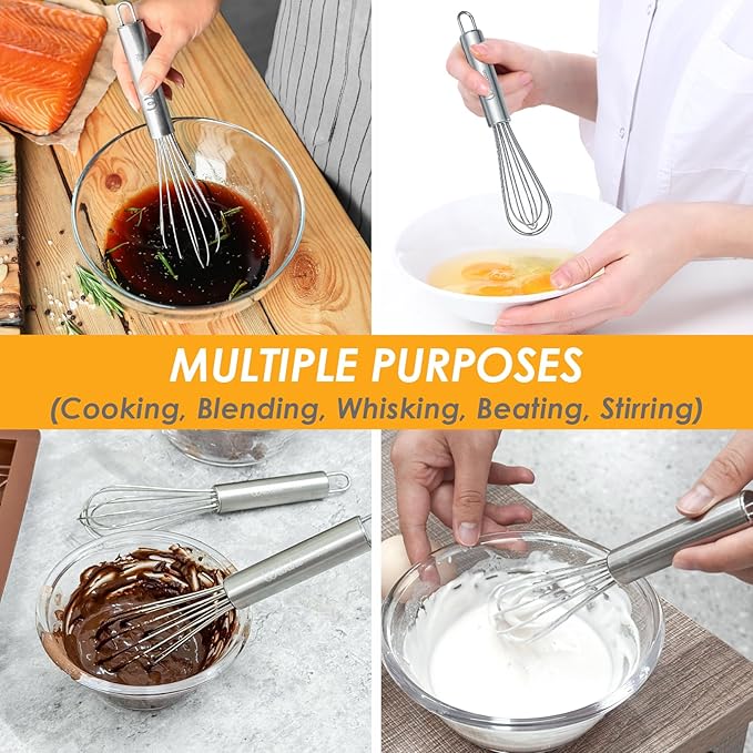 Webake 7.5" Stainless Steel Mini Whisks, 304 Small Metal Whisk - Image 6